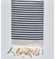 FOUTA nid d'abeille rayée 1 cm rayure bleu marine  - 1