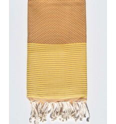 Serviette de plage en nid d'abeille vénitien foncé rayée jaune Fouta Tunisia - 1