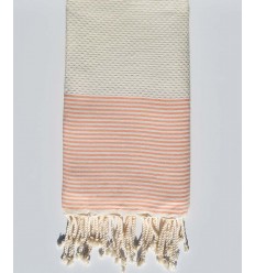 Serviette de plage en nid d'abeille blanc crème et capucine Fouta Tunisia - 1