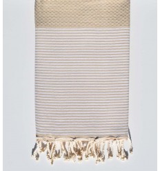 Serviette de plage en nid d'abeille beige sable  - 1