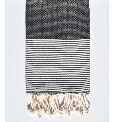 FOUTA NID D'ABEILLE Gris anthracite avec rayures