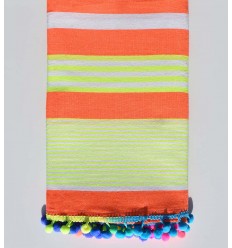 Serviette de plage orange fluo rayures blanche et fluo  - 1