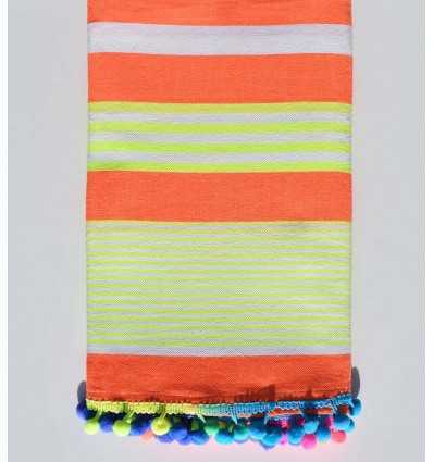 Serviette de plage orange fluo rayures blanche et fluo