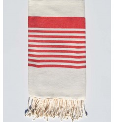 Serviette de plage arthur blanc crème et rouge Fouta Tunisia - 1