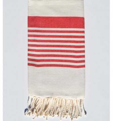 Serviette de plage arthur blanc crème et rouge