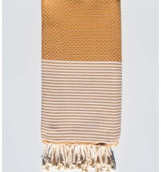 Serviette de plage en nid d'abeille vénitien foncé avec rayures Fouta Tunisia - 1
