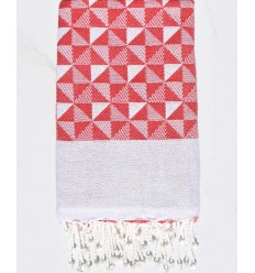 Fouta jacquard géométrique rouge et blanc Fouta Tunisia - 1