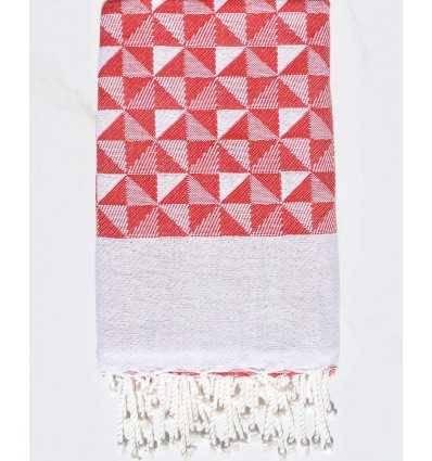 Fouta jacquard géométrique rouge et blanc