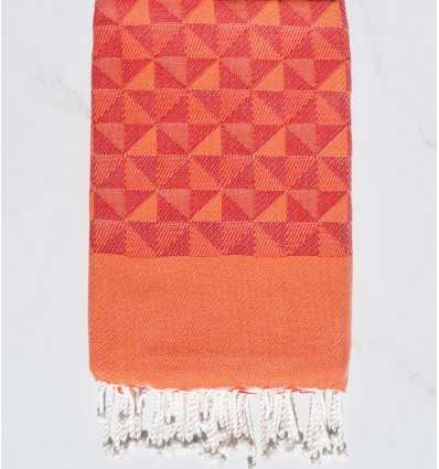 Fouta jacquard géométrique rouge et orange