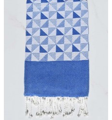 Fouta jacquard géométrique bleu et blanc Fouta Tunisia - 1