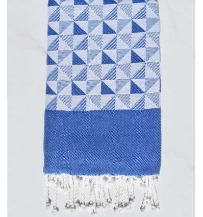 Fouta jacquard géométrique bleu et blanc