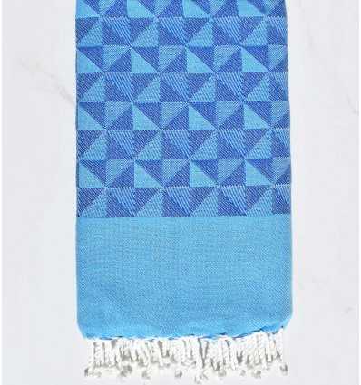 Fouta jacquard géométrique bleu et bleu céruléen