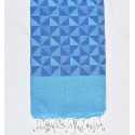 Fouta jacquard géométrique bleu et bleu céruléen Fouta Tunisia - 1