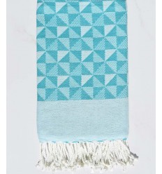 Fouta jacquard géométrique bleu sarcelle et azur brume Fouta Tunisia - 1