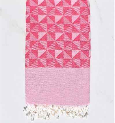 Fouta jacquard géométrique rose et rose clair