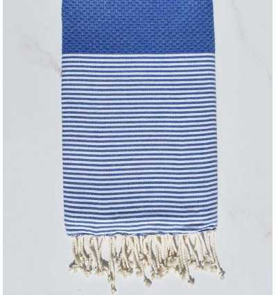 FOUTA NID D'ABEILLE bleu cérule rayée blanc