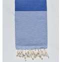 FOUTA NID D'ABEILLE bleu cérule rayée blanc Fouta Tunisia - 1