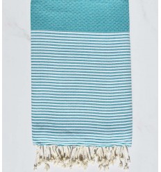 Serviette de Plage nid d'abeille Bleu tiffany  - 1