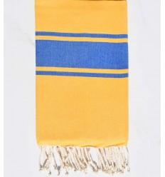 Fouta Plate jaune rayée bleu Fouta Tunisia - 1