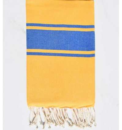 Fouta Plate jaune rayée bleu