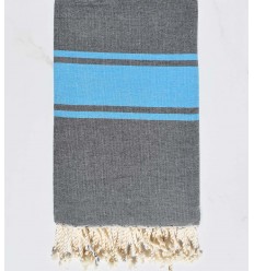 Fouta plate gris foncé bandes bleu  - 1