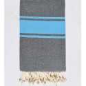 Fouta plate gris foncé bandes bleu  - 1