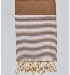 Fouta nid d'abeille ocre marron  - 1