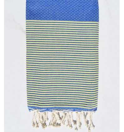 Fouta nid d'abeille bleu moyen avec rayures