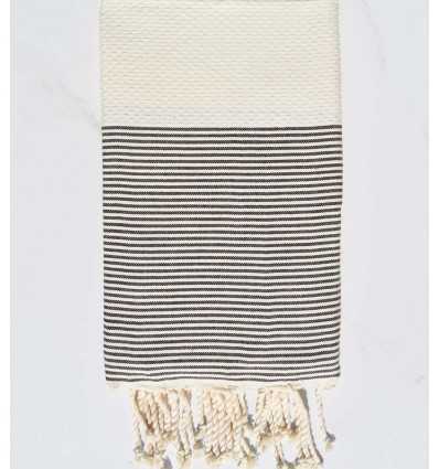 FOUTA NID D'ABEILLE beige clair rayée marron