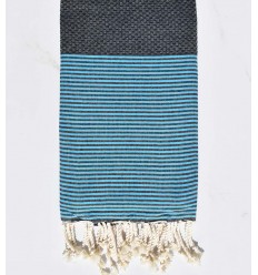 Fouta nid d'abeille bleu rayée bleu turquoise Fouta Tunisia - 1