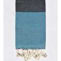 Fouta nid d'abeille bleu rayée bleu turquoise Fouta Tunisia - 1