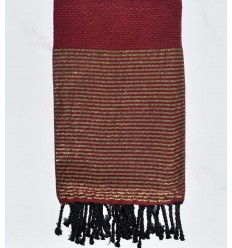 Fouta nid d'abeille rouge bordeaux avec lurex doré Fouta Tunisia - 1
