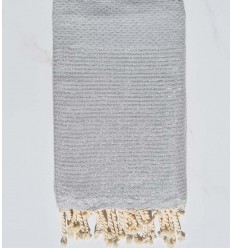 fouta lurex nid d'abeille gris souris  avec fil lurex argenté  - 1