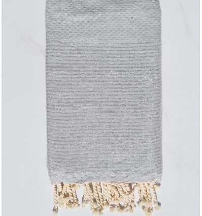 fouta lurex nid d'abeille gris souris  avec fil lurex argenté