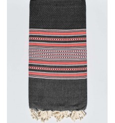 Jeté Arabesque gris foncé rayée Incarnat Fouta Tunisia - 1