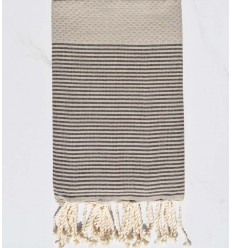 FOUTA NID D'ABEILLE beige rayée marron  - 1