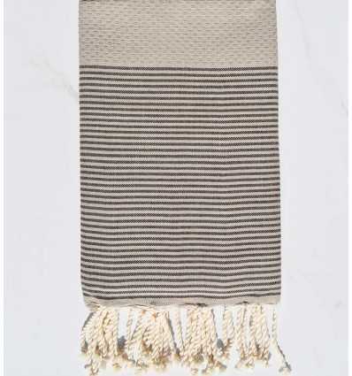 FOUTA NID D'ABEILLE beige rayée marron