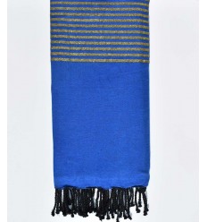 Grande Fouta Bleu rayée Lurex Doré Fouta Tunisia - 1