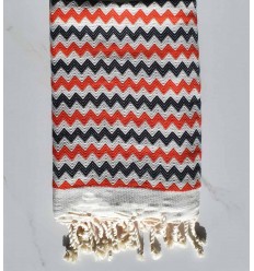 Fouta zigzag Blanc, rouge vif et noir Fouta Tunisia - 3