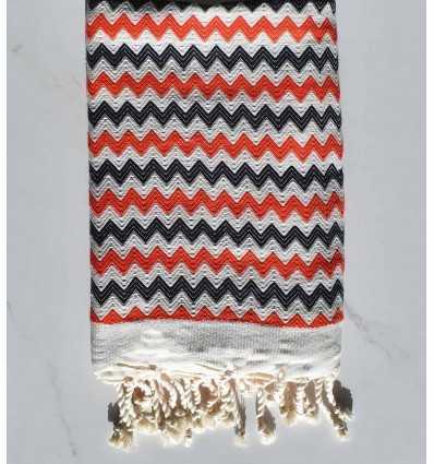 Fouta zigzag Blanc, rouge vif et noir