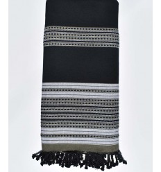 Jeté Arabesque noir rayée vert Militaire et gris  - 1