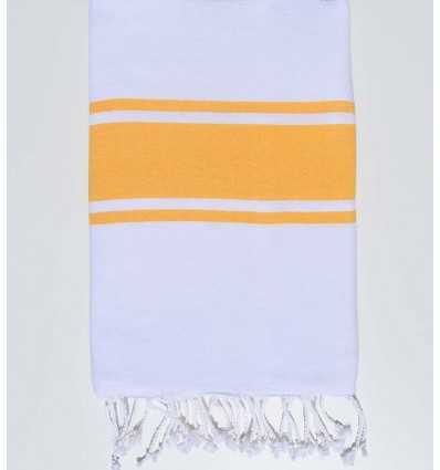 Fouta Plate Blanche Bandes jaune Fouta Tunisia - 3