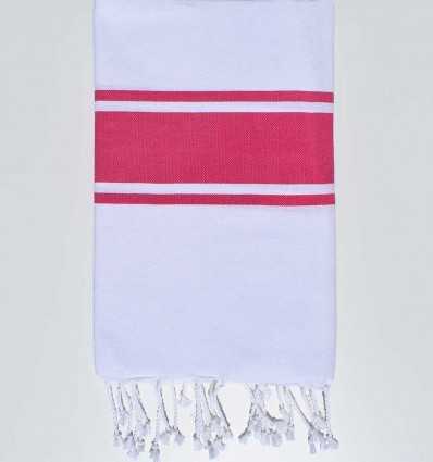 Fouta Plate Blanche bandes rose