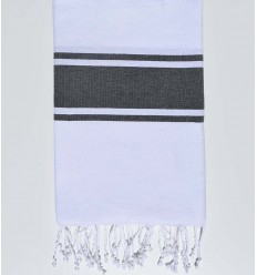 Fouta plate blanche bandes anthracite Fouta Tunisia - 1 2