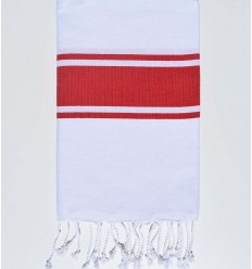 Fouta plate blanche bandes rouge Fouta Tunisia - 1 2