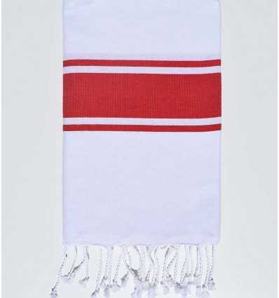 Fouta plate blanche bandes rouge