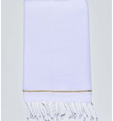 Fouta unie blanche avec une bande lurex doré aux extrémités Fouta Tunisia - 1