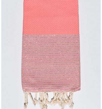 Fouta en nid d'abeille rose incarnadin clair avec lurex