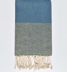 Fouta plate bleu canard avec lurex doré  - 1