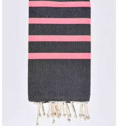 Serviette de plage bleu nuit et rose fluo Fouta Tunisia - 1